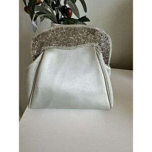 Vintage Lord & Taylor Beaded Satin Evening Bag - Silver Blue Clutch